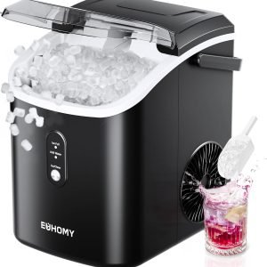 For new users only [Only ฿29.99-฿49.99]：EUHOMY Tabletop Flake Ice Maker with Handle, starts working in 6 minutes, produces 34 pounds of ice per day, removable cover, automatic cleaning, portable, comes with basket and ice scoop, perfect for home/party/RV/camping use.