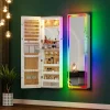 HNEBC LED Mirror Jewelry Cabinet with RGB Lights, 47.2" Wall-Mounted Wooden Armoire Organizer, Full-Length Mirror, 2 Drawers, Lockable Storage for Bedroom & Bathroom, Contemporary Design, White Hardwood Finish